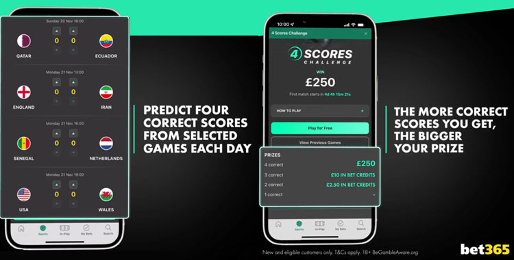 how to play bet365 4 scores challenge 