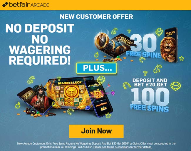 betfair arcade no deposit free spins