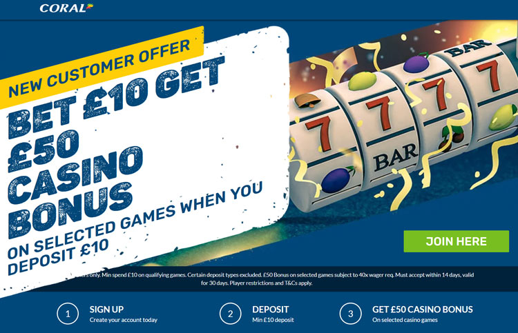 Coral Casino Bet £10 Get £50 bonus