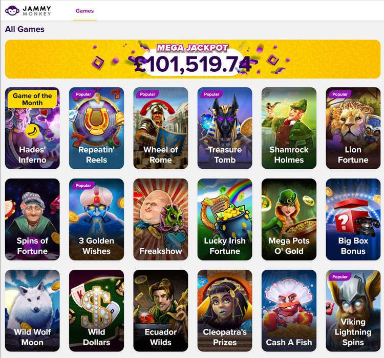 jammy monkey casino games