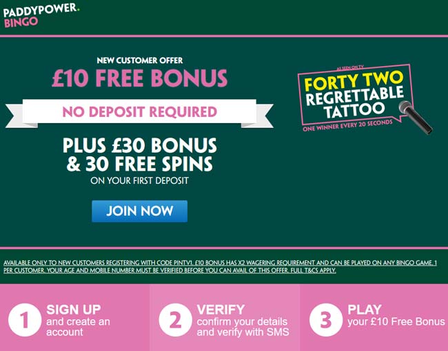 paddypower bingo no deposit bonus