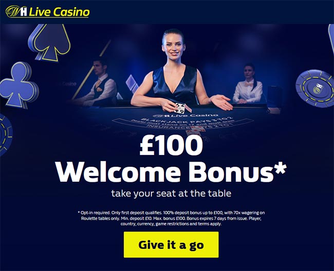 william hill live casino bonus